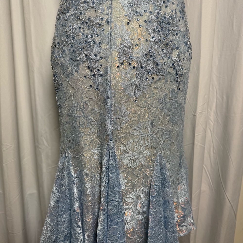 Mac Duggal One Shoulder Lace Beaded Dress Blue Corset Formal Prom Size 4 - Picture 12 of 16